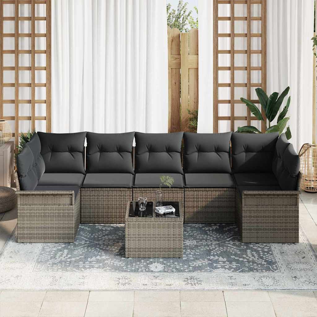 vidaXL Zestaw Sof na Ogród z poduszką 8 pcs Szary polirattan