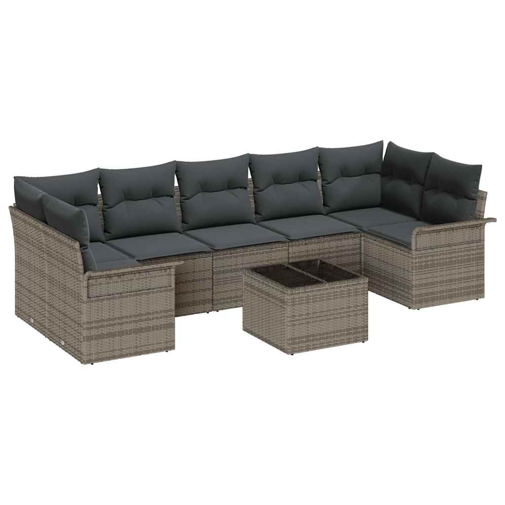 vidaXL Zestaw Sof na Ogród z poduszką 8 pcs Szary polirattan
