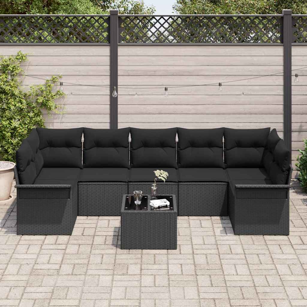 vidaXL Zestaw Sof na Ogród z poduszką 8 pcs Czarny polirattan