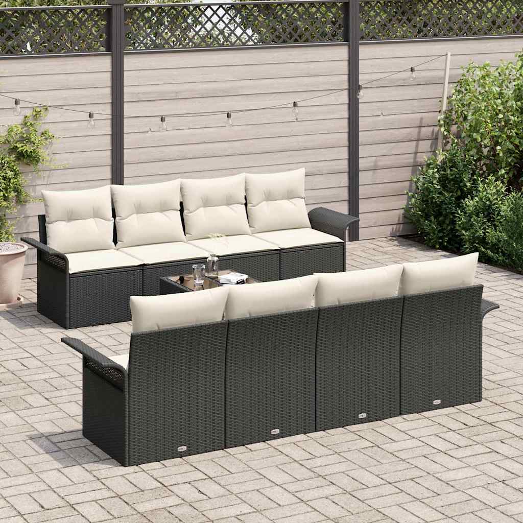 vidaXL Zestaw Sof na Ogród 9 pcs Czarny i kremowy polirattan