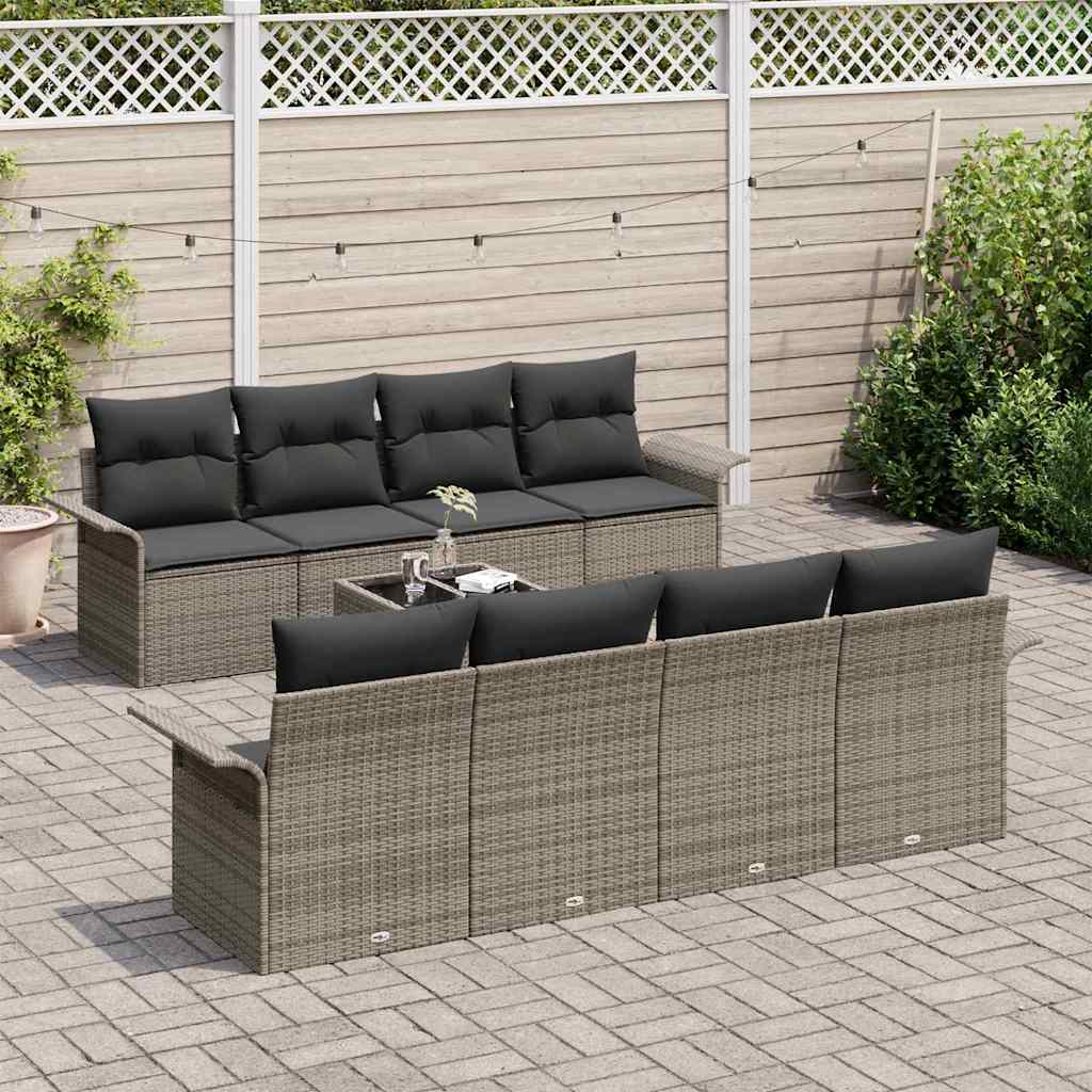 vidaXL Zestaw Sof na Ogród 9 pcs Szary 55 x 55 x 37 cm polirattan