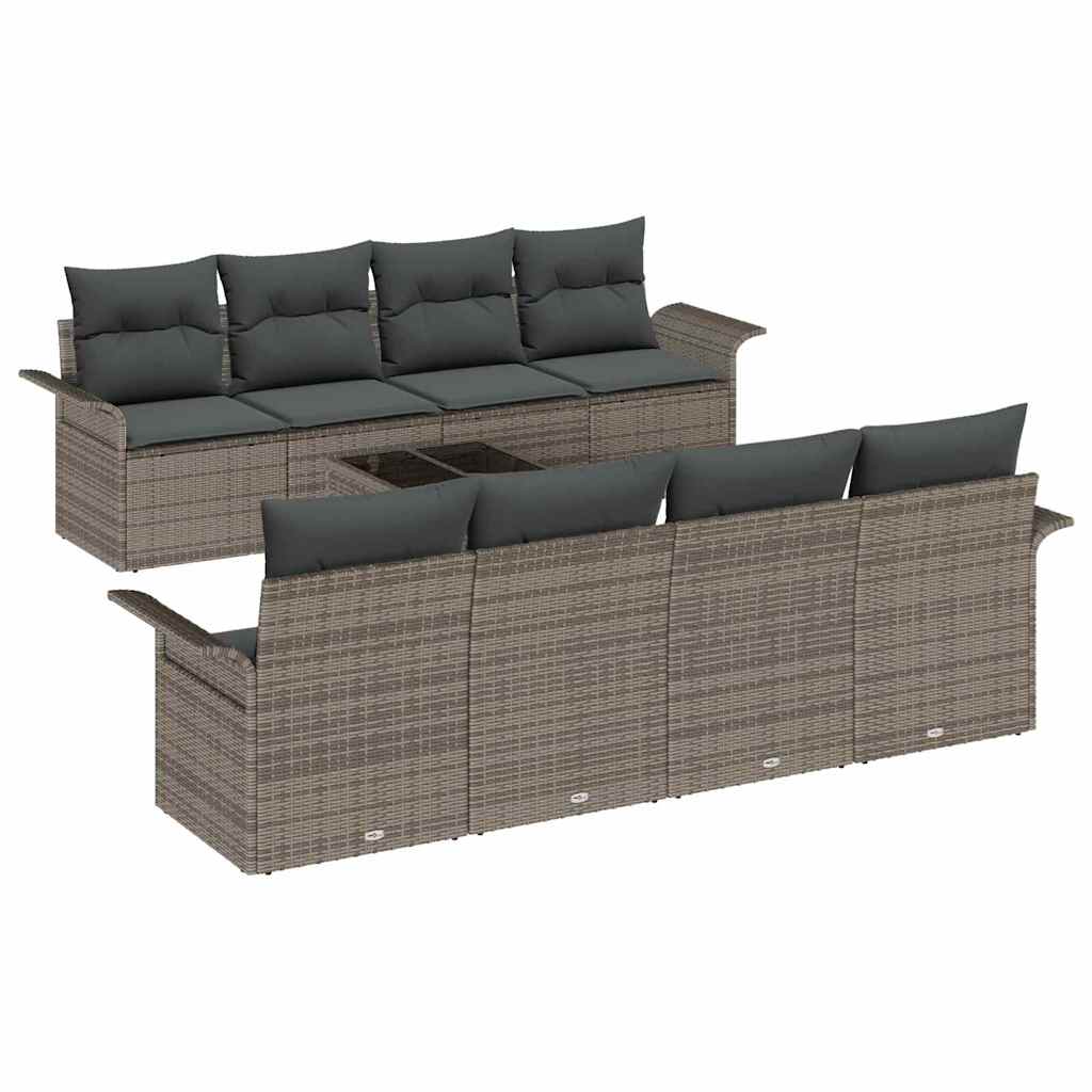 vidaXL Zestaw Sof na Ogród 9 pcs Szary 55 x 55 x 37 cm polirattan