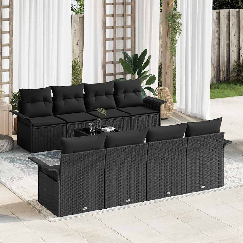 vidaXL Zestaw Sof na Ogród z poduszką 9 pcs Czarny polirattan