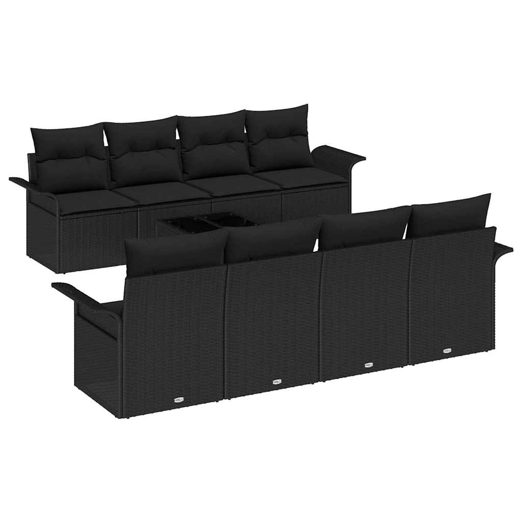 vidaXL Zestaw Sof na Ogród z poduszką 9 pcs Czarny polirattan