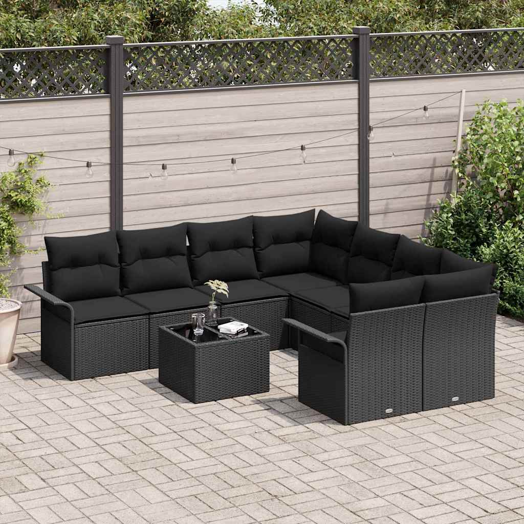 vidaXL Zestaw Sof na Ogród z poduszką 9 pcs Czarny polirattan
