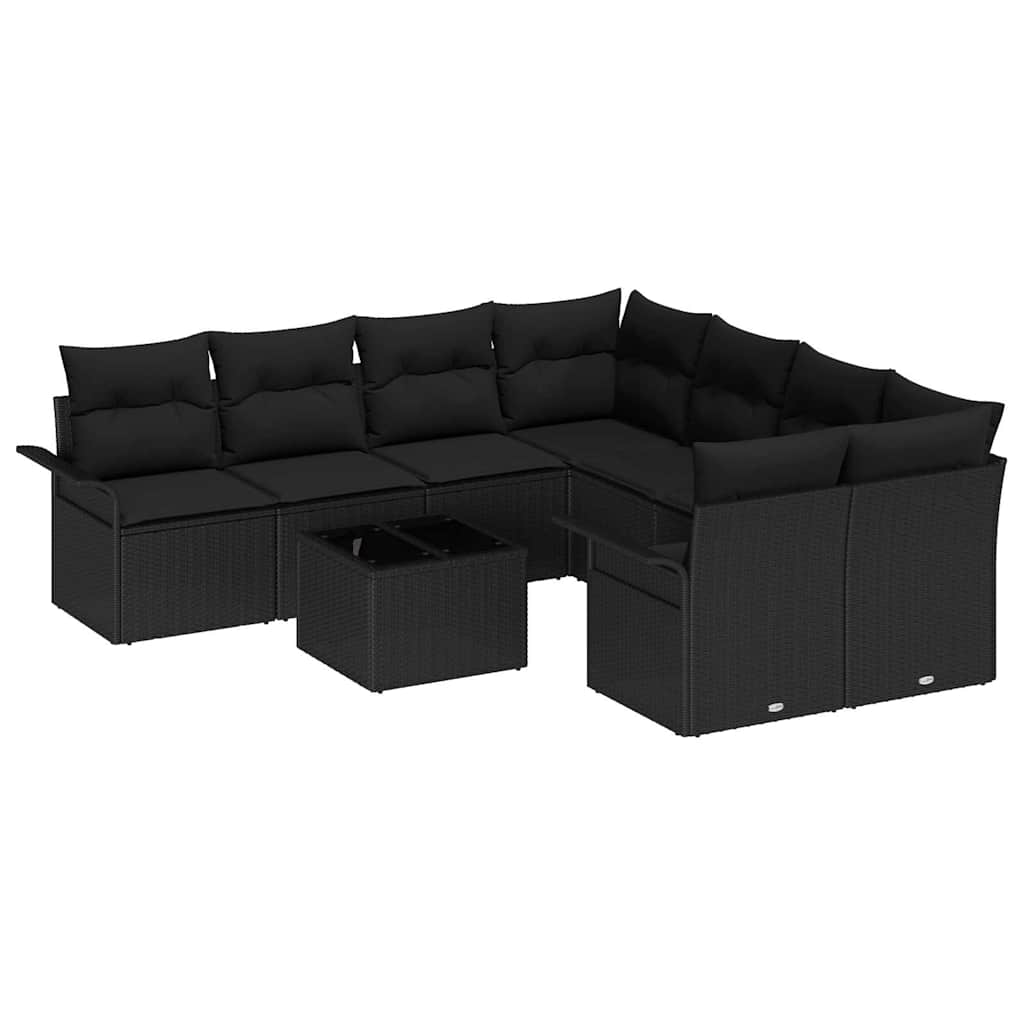 vidaXL Zestaw Sof na Ogród z poduszką 9 pcs Czarny polirattan