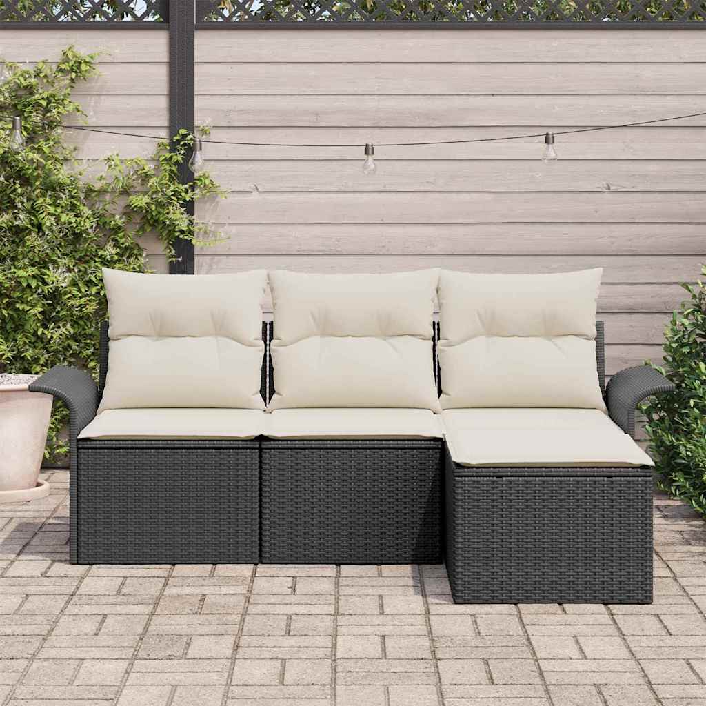 vidaXL Zestaw Sof na Ogród z poduszką 4 pcs Czarny Polirattan
