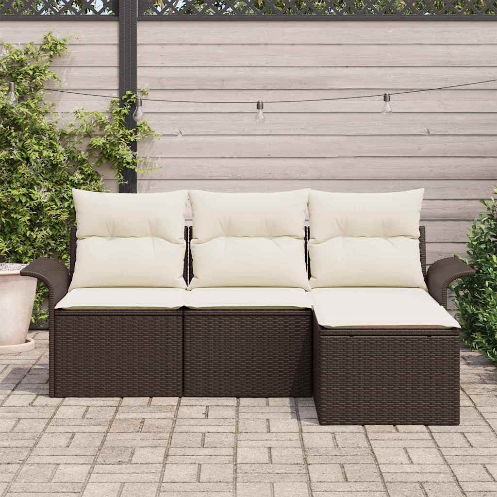 vidaXL Zestaw Sof na Ogród z poduszką 4 pcs Brązowy Polirattan