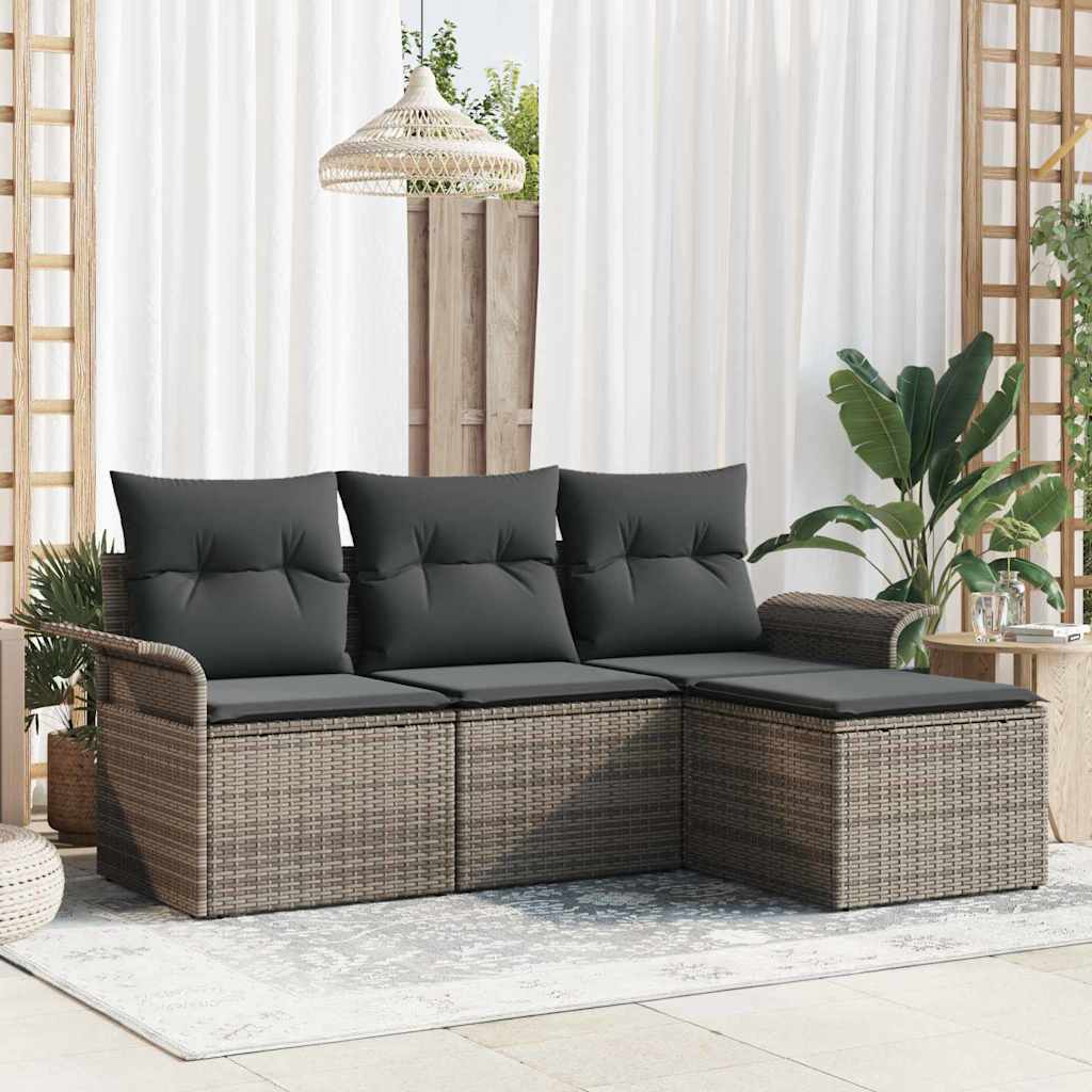 vidaXL Zestaw Sof na Ogród z poduszką 4 pcs Szary Polirattan