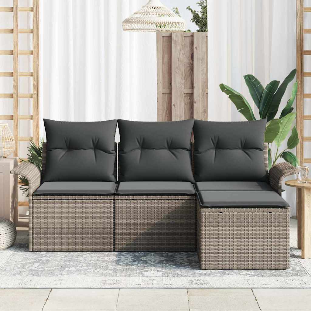 vidaXL Zestaw Sof na Ogród z poduszką 4 pcs Szary Polirattan