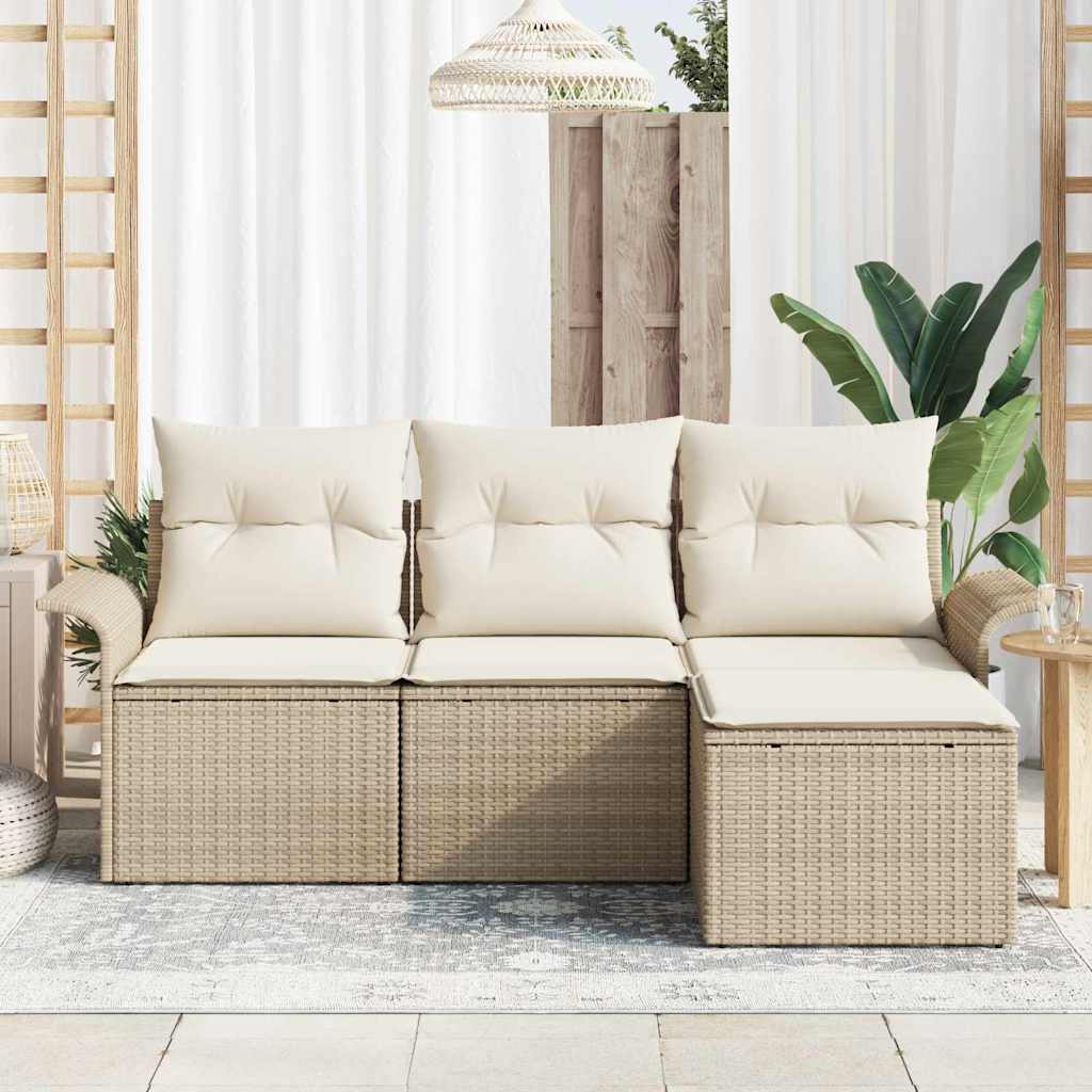 vidaXL Zestaw Sof na Ogród z poduszką 4 pcs Beżowy Polirattan