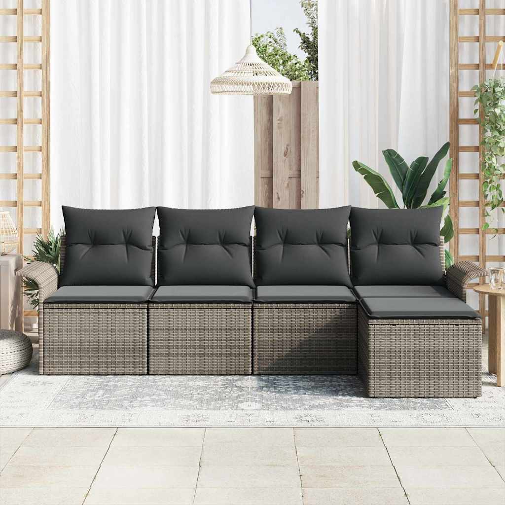 vidaXL Zestaw Sof na Ogród z poduszką 5 pcs Szary polirattan
