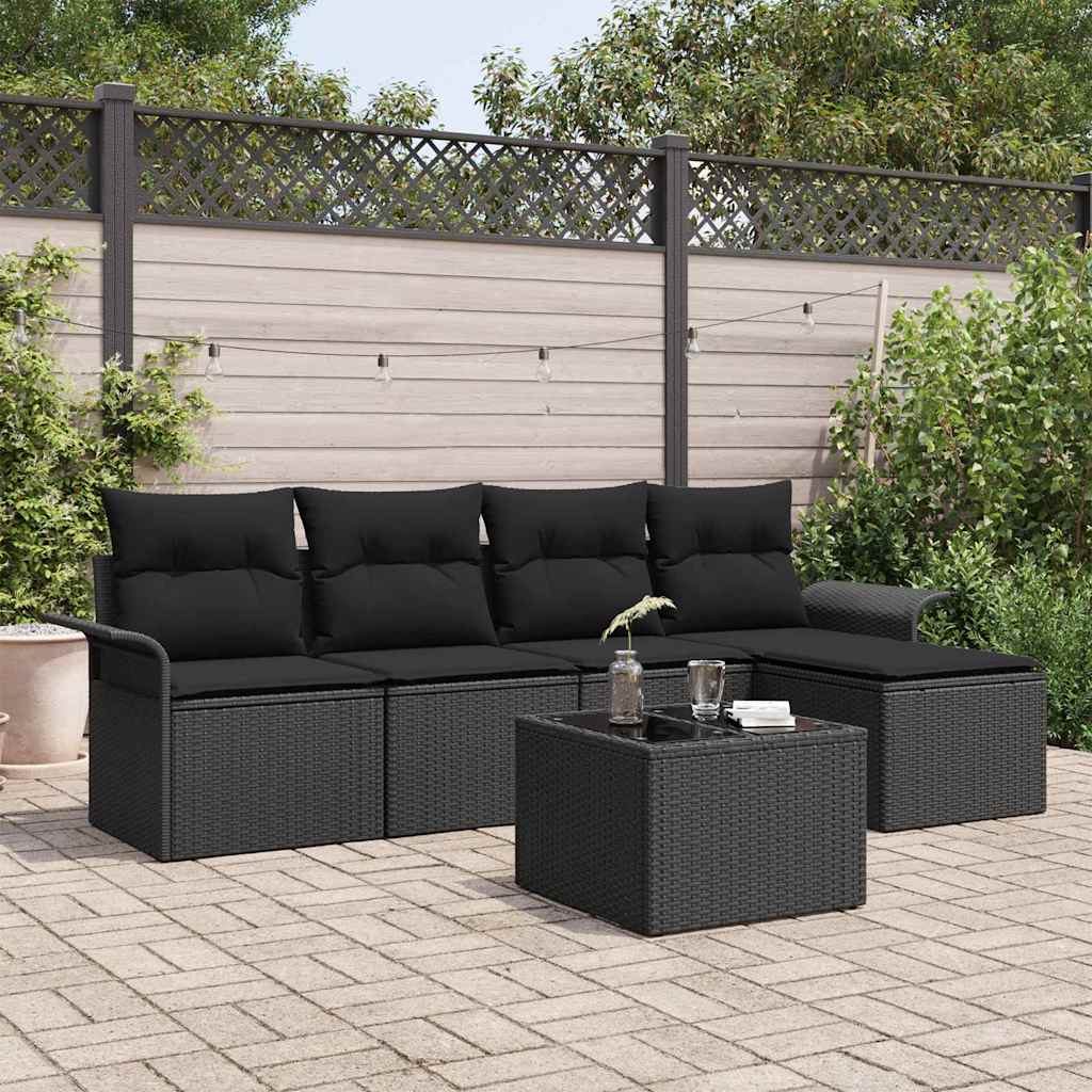 vidaXL Zestaw Sof na Ogród z poduszką 6 pcs Czarny polirattan