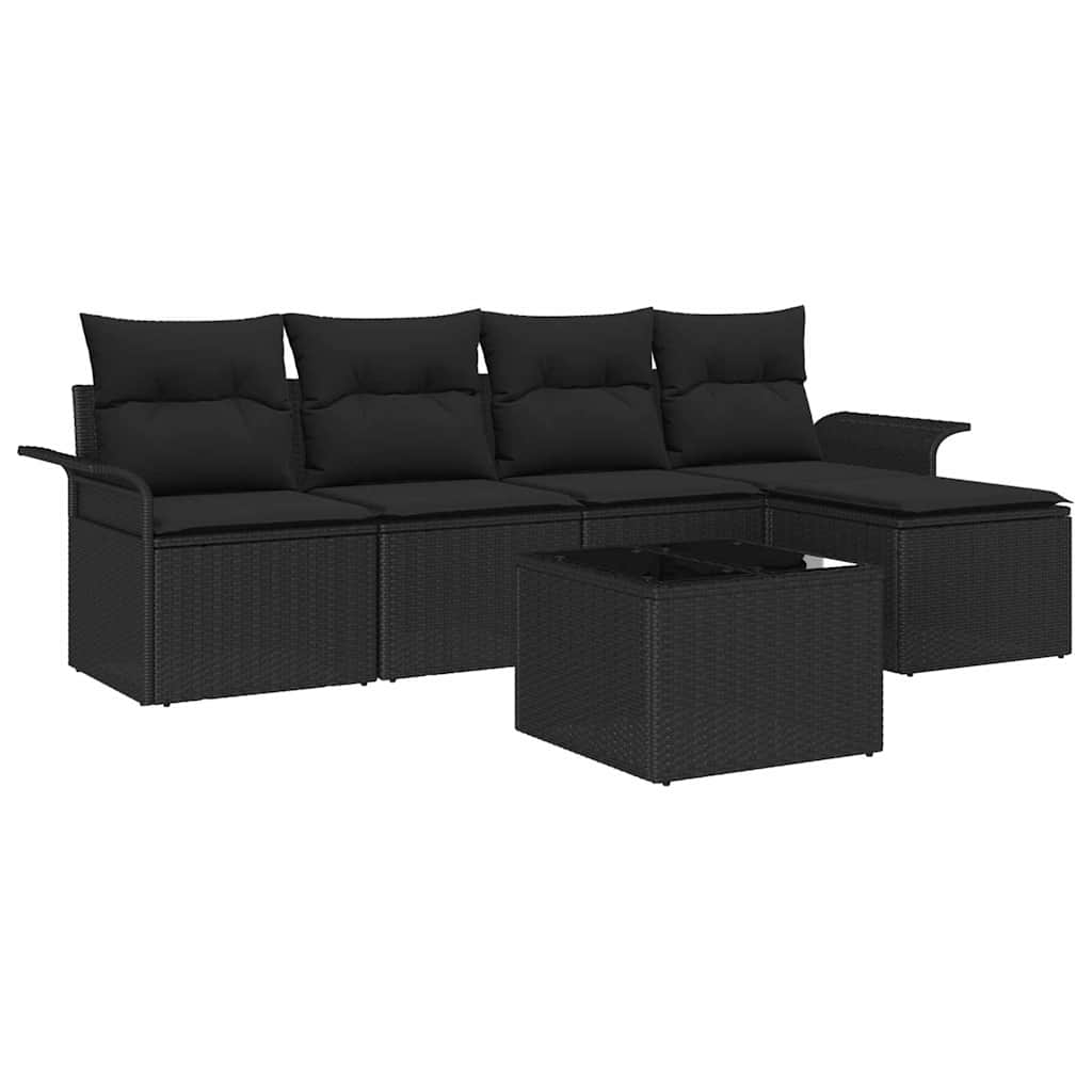 vidaXL Zestaw Sof na Ogród z poduszką 6 pcs Czarny polirattan