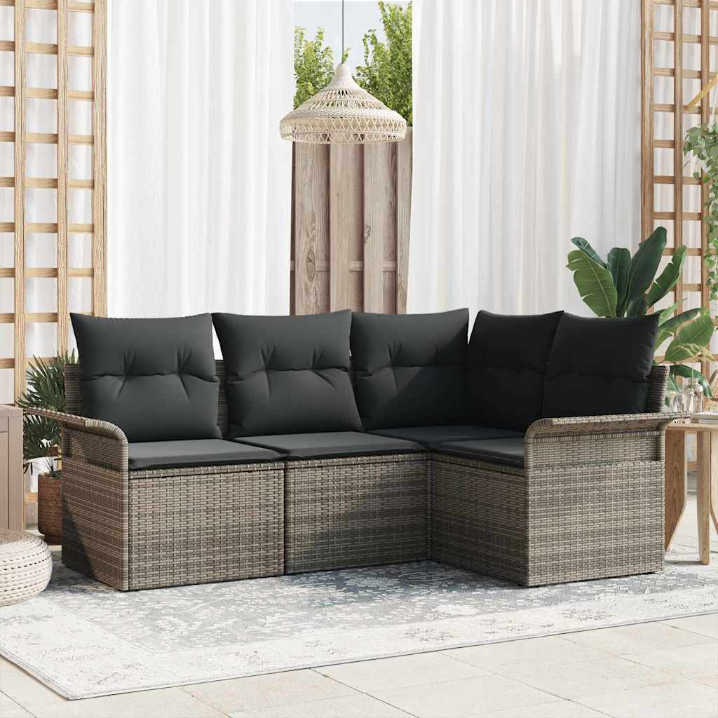 vidaXL Zestaw Sof na Ogród z przechowywaniem 4 pcs Szary polirattan