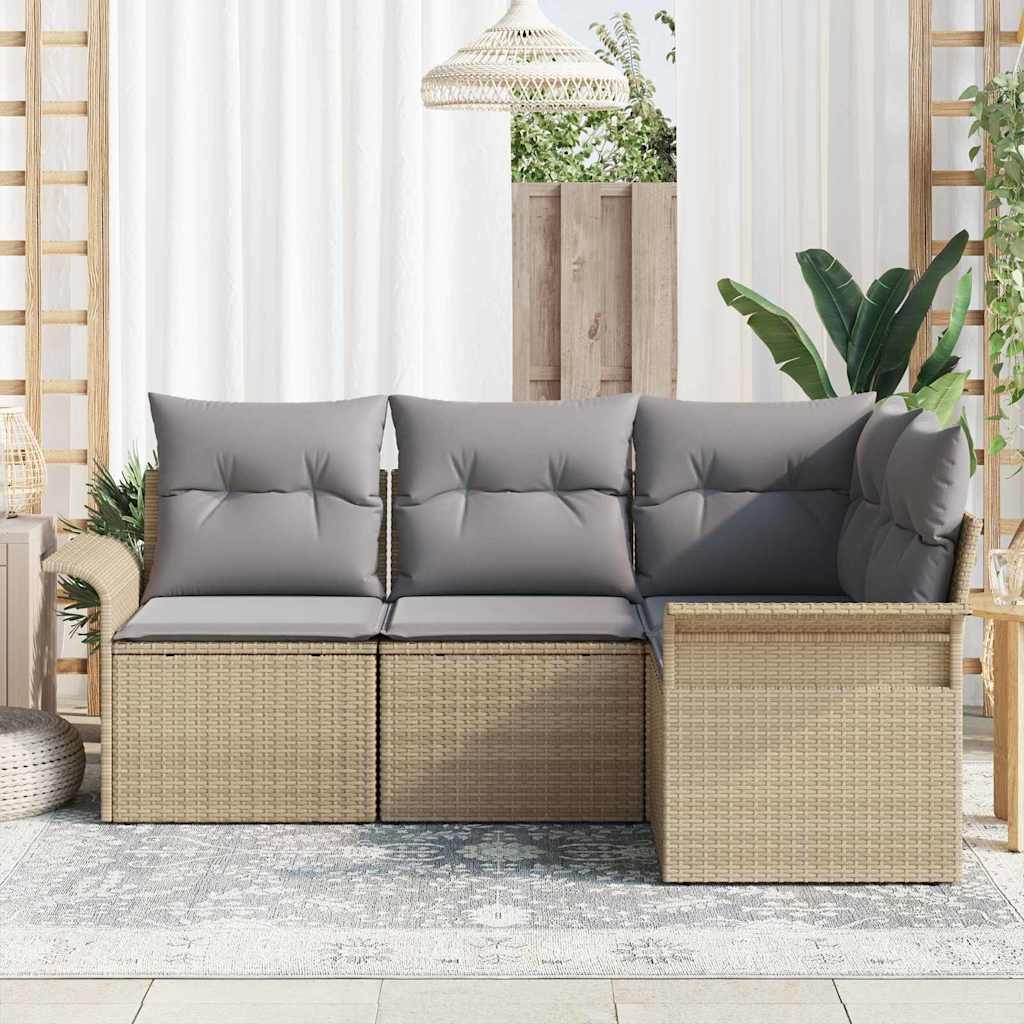vidaXL Zestaw Sof na Ogród z przechowywaniem 4 pcs Beżowy polirattan
