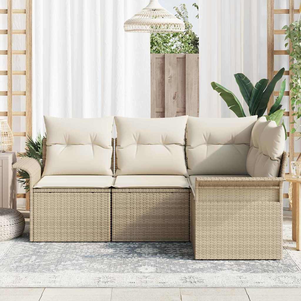 vidaXL Zestaw Sof na Ogród z przechowywaniem 4 pcs Beżowy polirattan