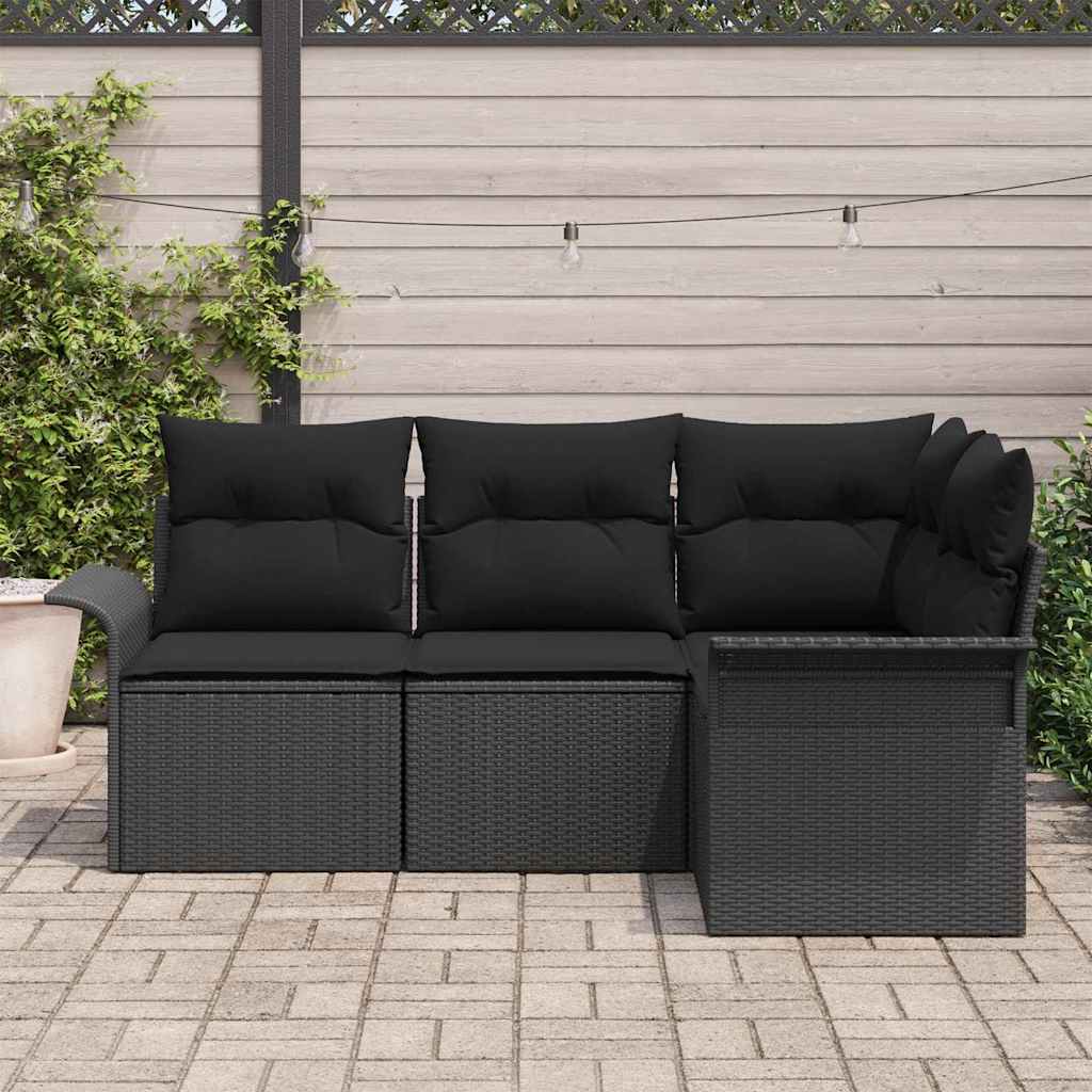 vidaXL Zestaw Sof na Ogród z przechowywaniem 4 pcs Czarny polirattan