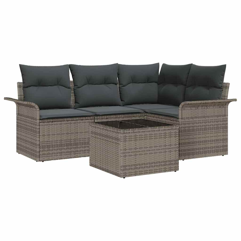 vidaXL Zestaw Sof na Ogród z przechowywaniem 5 pcs Szary polirattan