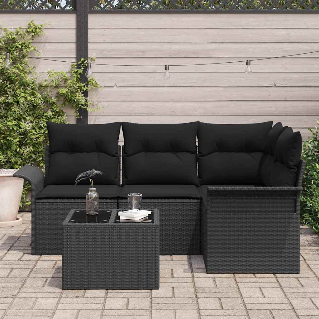 vidaXL Zestaw Sof na Ogród z przechowywaniem 5 pcs Czarny polirattan