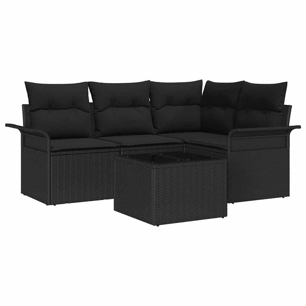 vidaXL Zestaw Sof na Ogród z przechowywaniem 5 pcs Czarny polirattan
