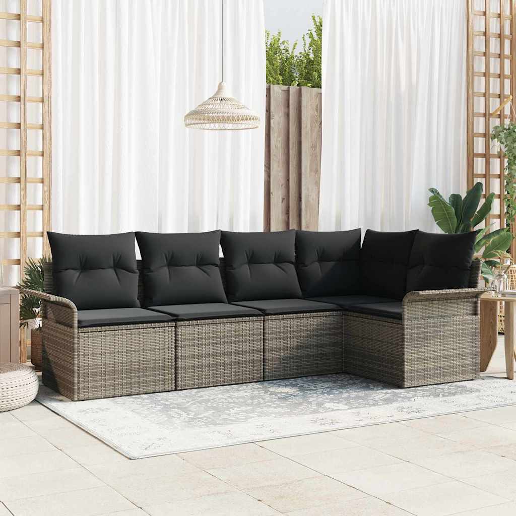 vidaXL Zestaw Sof na Ogród z przechowywaniem 5 pcs Szary polirattan