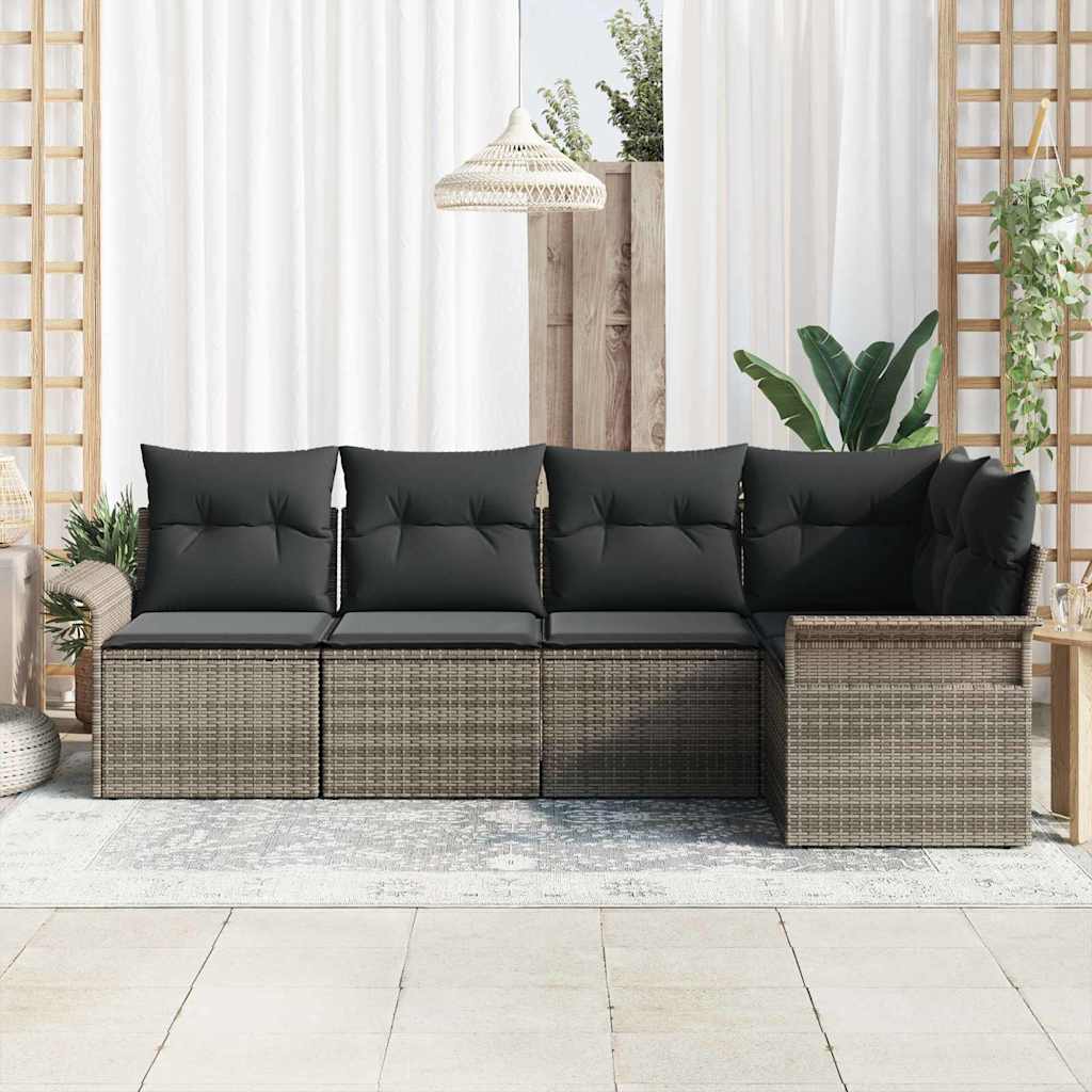 vidaXL Zestaw Sof na Ogród z przechowywaniem 5 pcs Szary polirattan