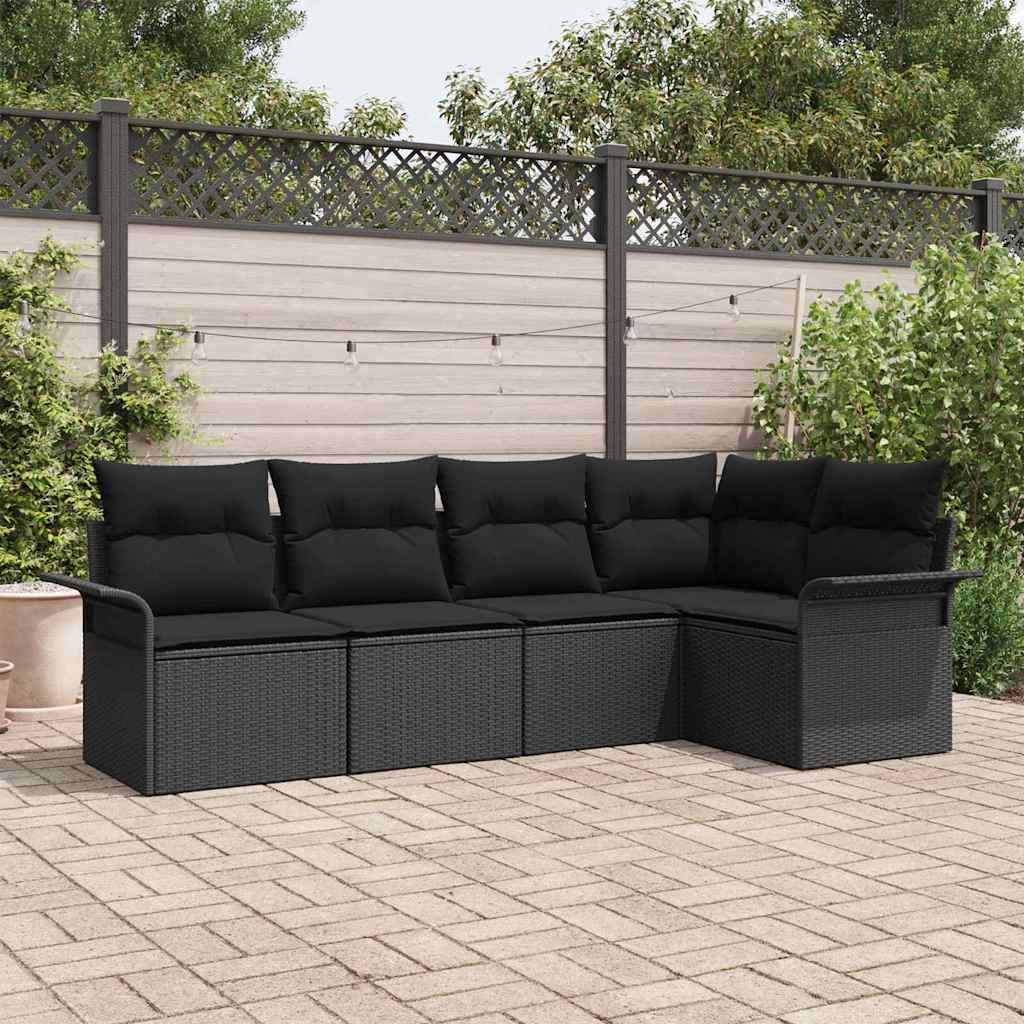 vidaXL Zestaw Sof na Ogród z przechowywaniem 5 pcs Czarny polirattan