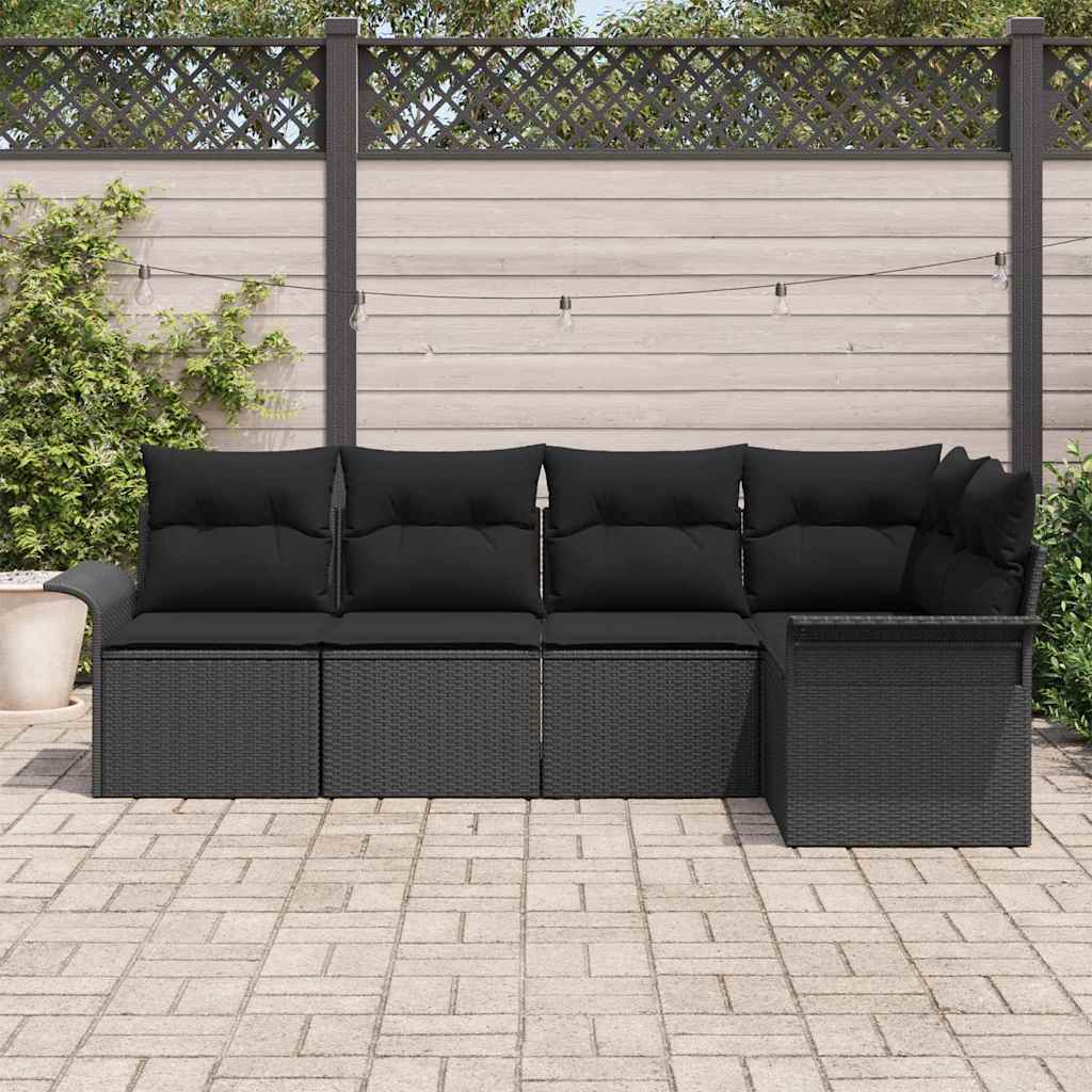 vidaXL Zestaw Sof na Ogród z przechowywaniem 5 pcs Czarny polirattan