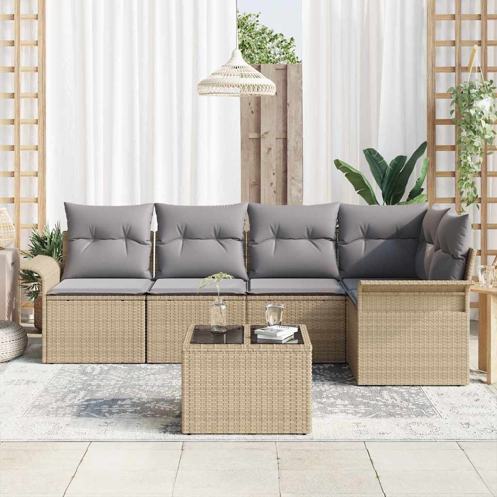 vidaXL Zestaw Sof na Ogród z poduszką 6 pcs Beżowy Polirattan