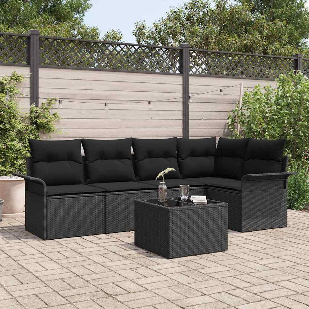 vidaXL Zestaw Sof na Ogród z poduszką 6 pcs Czarny Polirattan