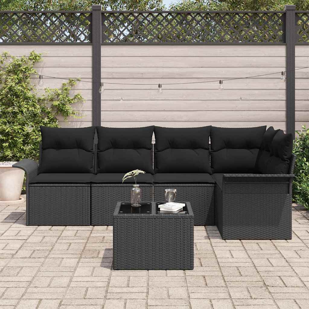 vidaXL Zestaw Sof na Ogród z poduszką 6 pcs Czarny Polirattan