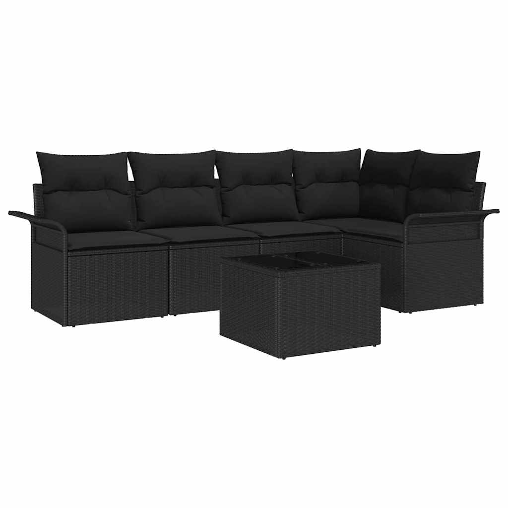 vidaXL Zestaw Sof na Ogród z poduszką 6 pcs Czarny Polirattan