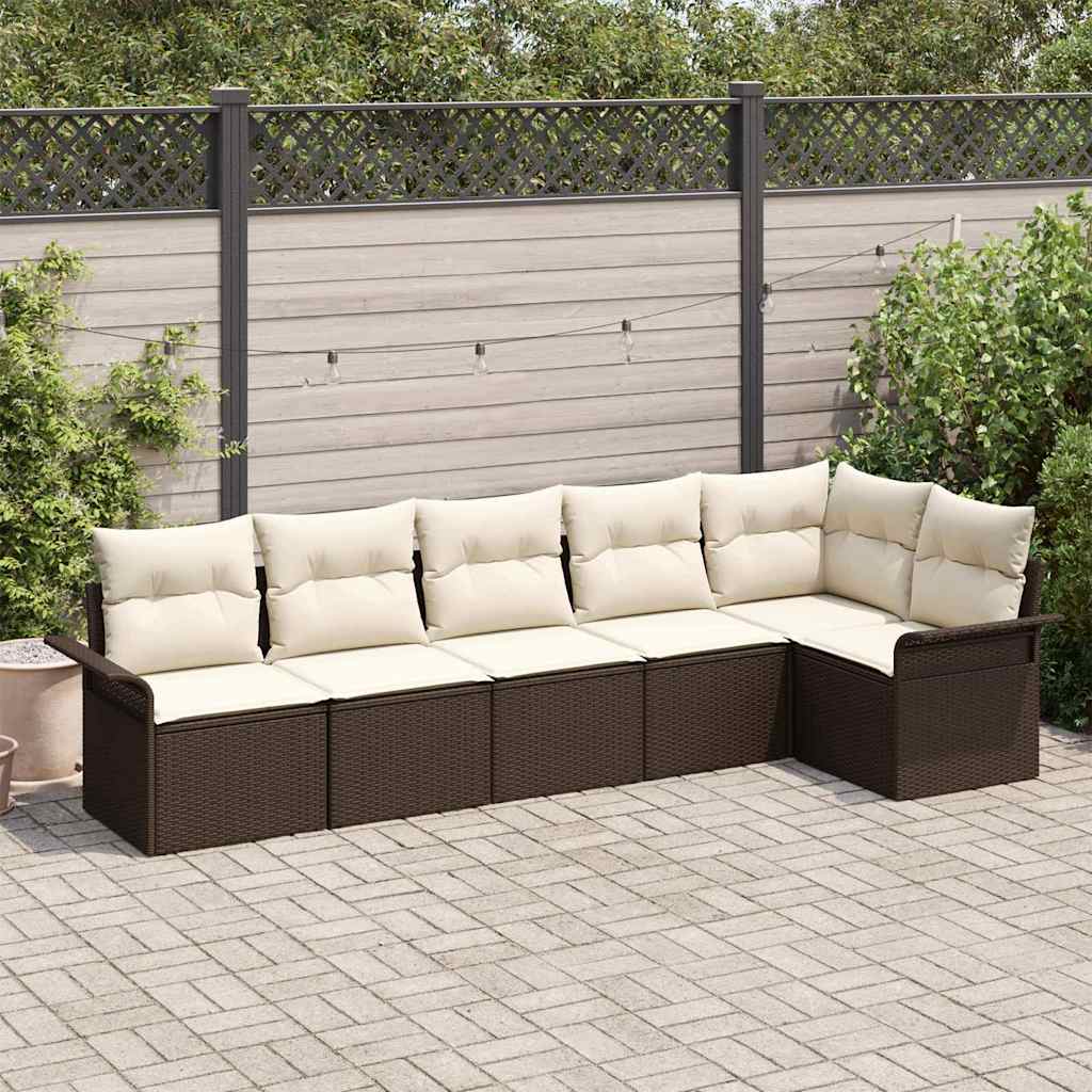 vidaXL Zestaw Sof na Ogród z poduszką 6 pcs Brązowy Polirattan