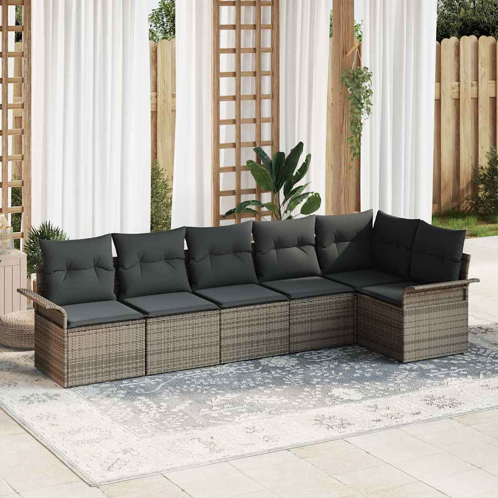 vidaXL Zestaw Sof na Ogród z poduszką 6 pcs Szary Polirattan