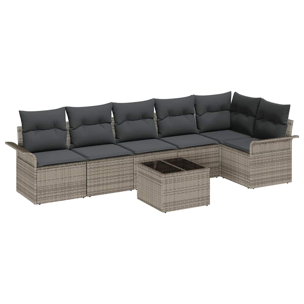 vidaXL Zestaw Sof na Ogród z poduszką 7 pcs Szary Polirattan