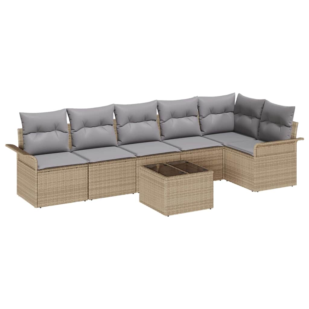 vidaXL Zestaw Sof na Ogród z poduszką 7 pcs Beżowy Polirattan