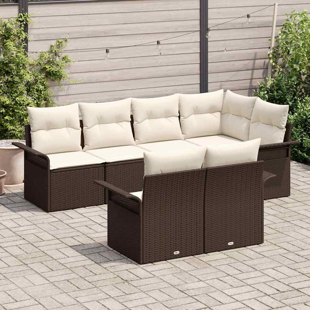 vidaXL Zestaw Sof na Ogród z poduszką 7 pcs Brązowy Polirattan