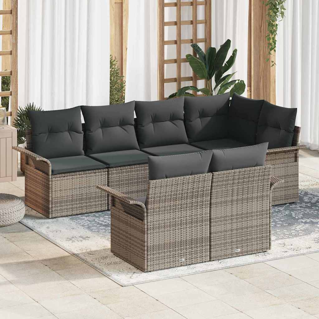 vidaXL Zestaw Sof na Ogród z poduszką 7 pcs Szary Polirattan