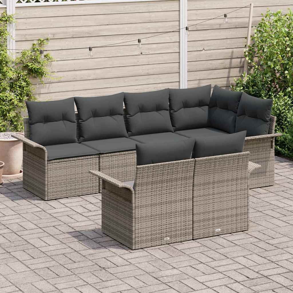 vidaXL Zestaw Sof na Ogród z poduszką 7 pcs Szary Polirattan