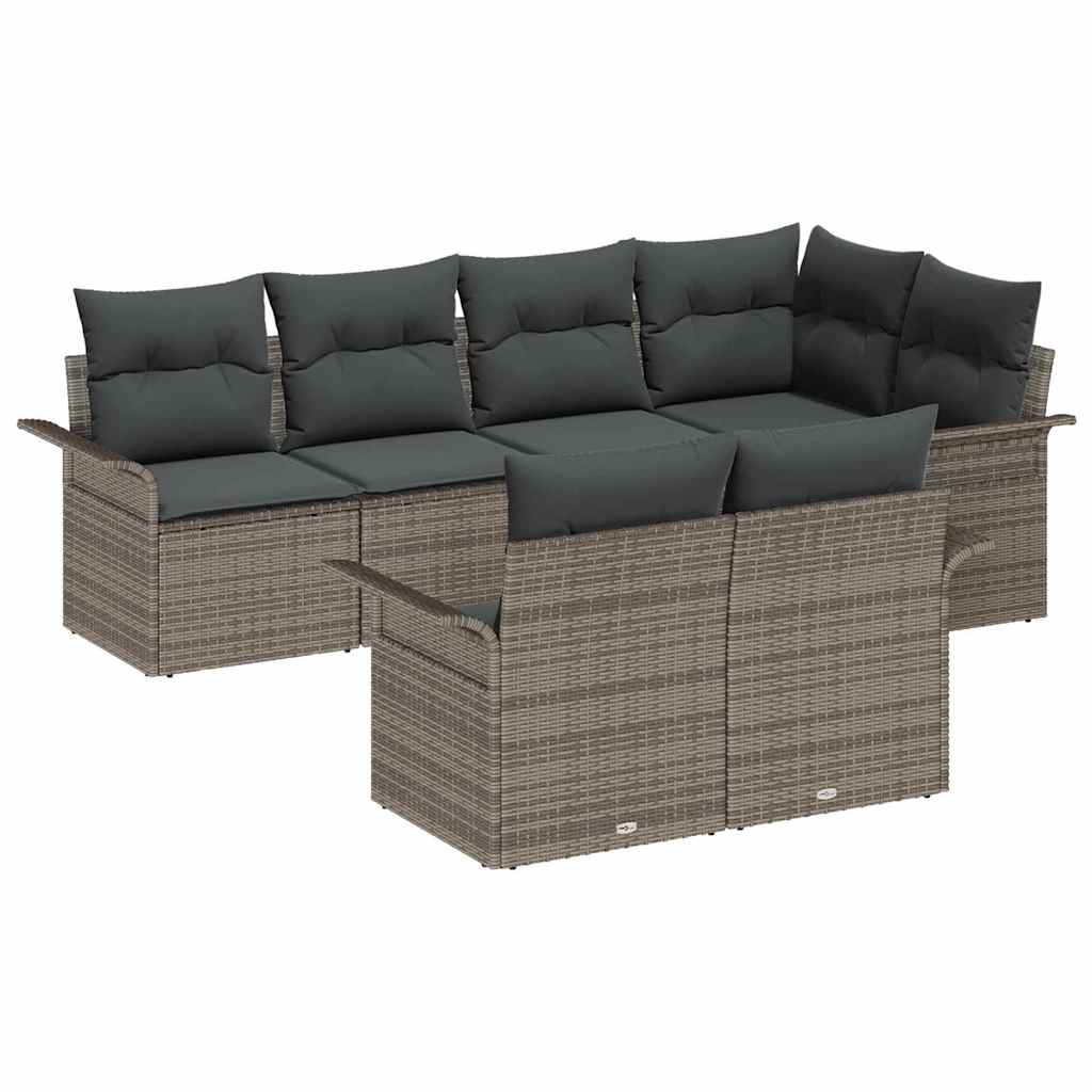 vidaXL Zestaw Sof na Ogród z poduszką 7 pcs Szary Polirattan