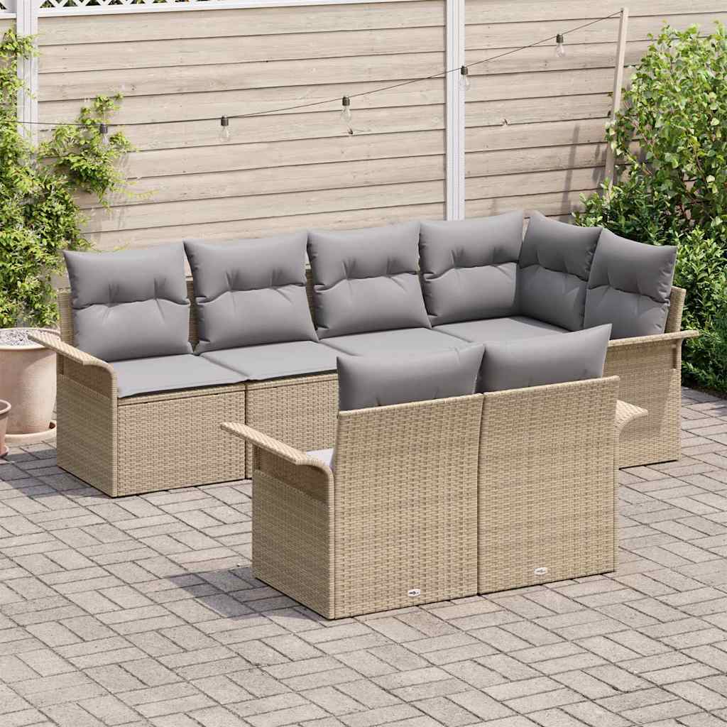 vidaXL Zestaw Sof na Ogród z poduszką 7 pcs Beżowy Polirattan