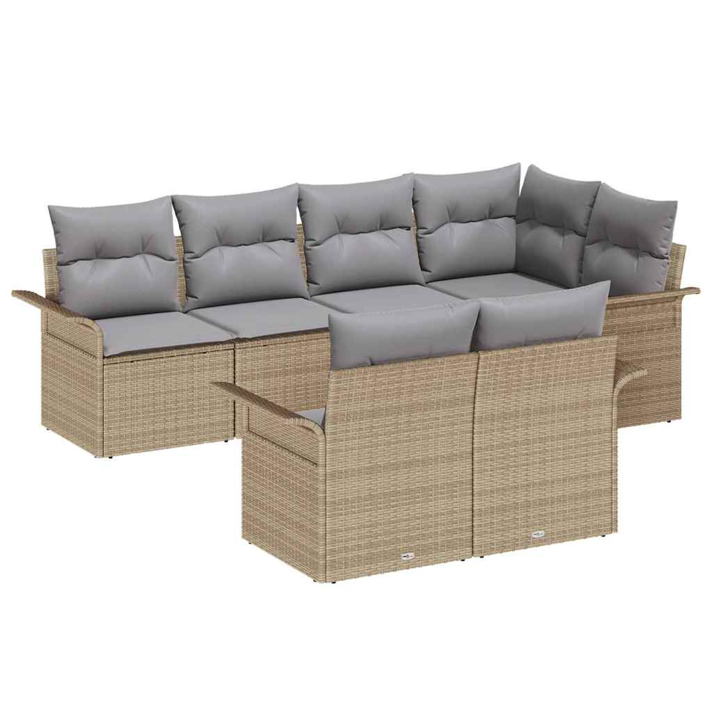 vidaXL Zestaw Sof na Ogród z poduszką 7 pcs Beżowy Polirattan