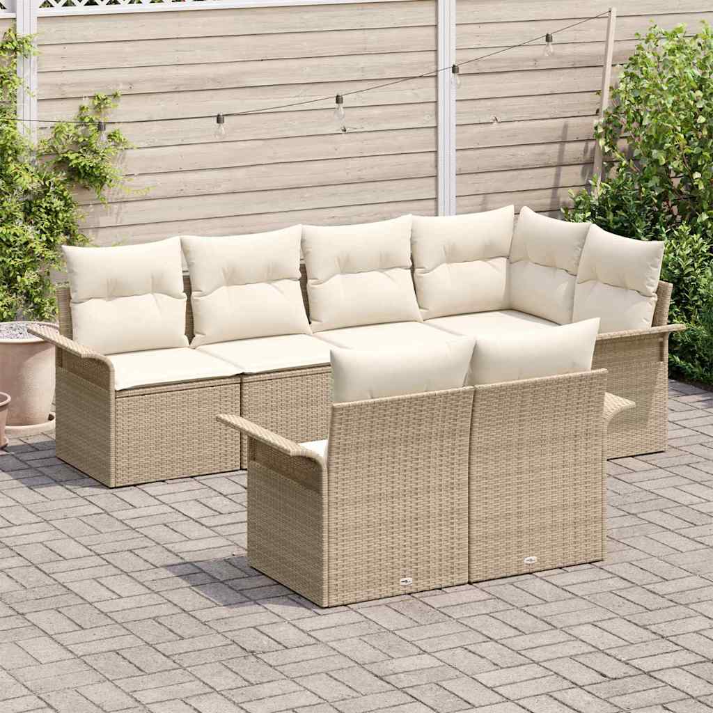 vidaXL Zestaw Sof na Ogród z poduszką 7 pcs Beżowy Polirattan