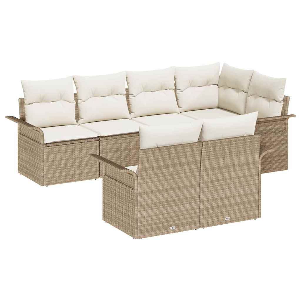 vidaXL Zestaw Sof na Ogród z poduszką 7 pcs Beżowy Polirattan