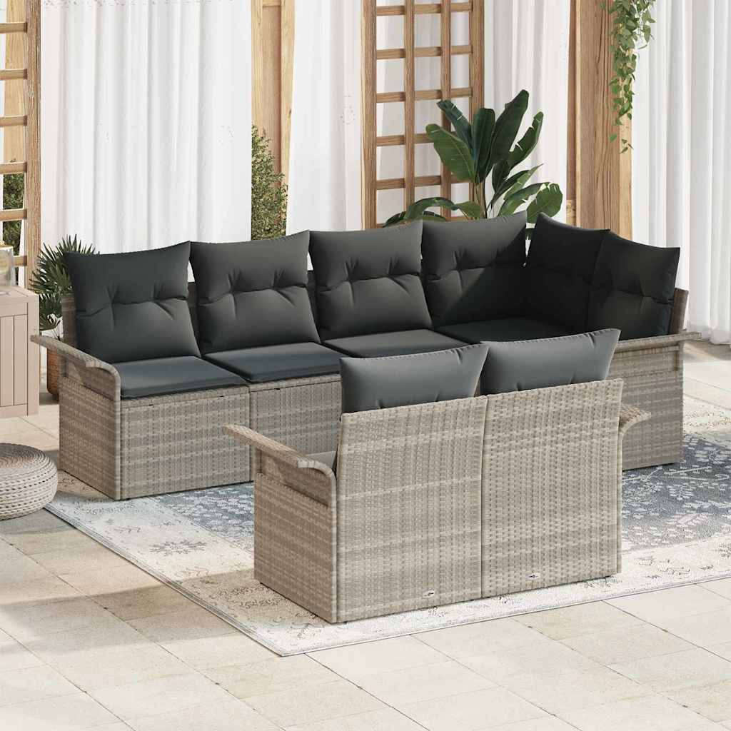 vidaXL Zestaw Sof na Ogród z poduszką 7 pcs Jasnoszary Polirattan