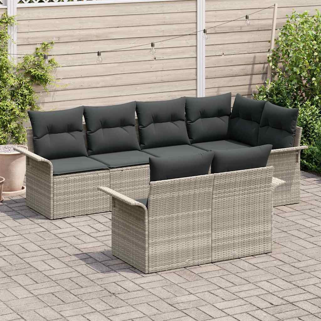 vidaXL Zestaw Sof na Ogród z poduszką 7 pcs Jasnoszary Polirattan