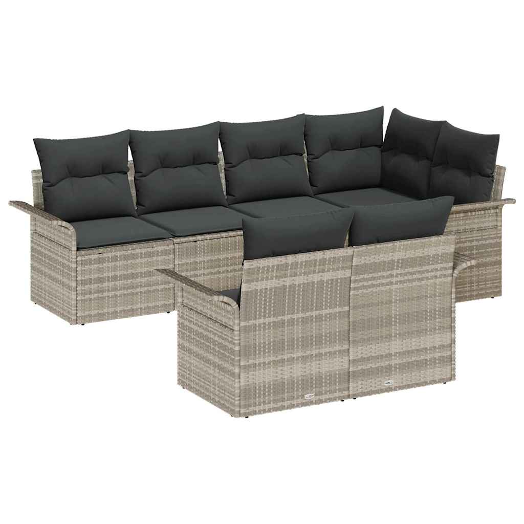 vidaXL Zestaw Sof na Ogród z poduszką 7 pcs Jasnoszary Polirattan