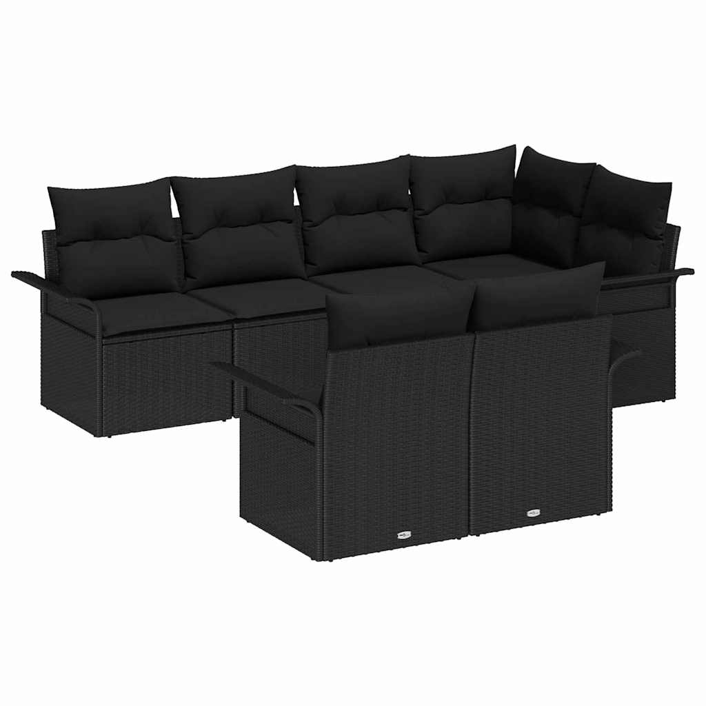 vidaXL Zestaw Sof na Ogród z poduszką 7 pcs Czarny Polirattan