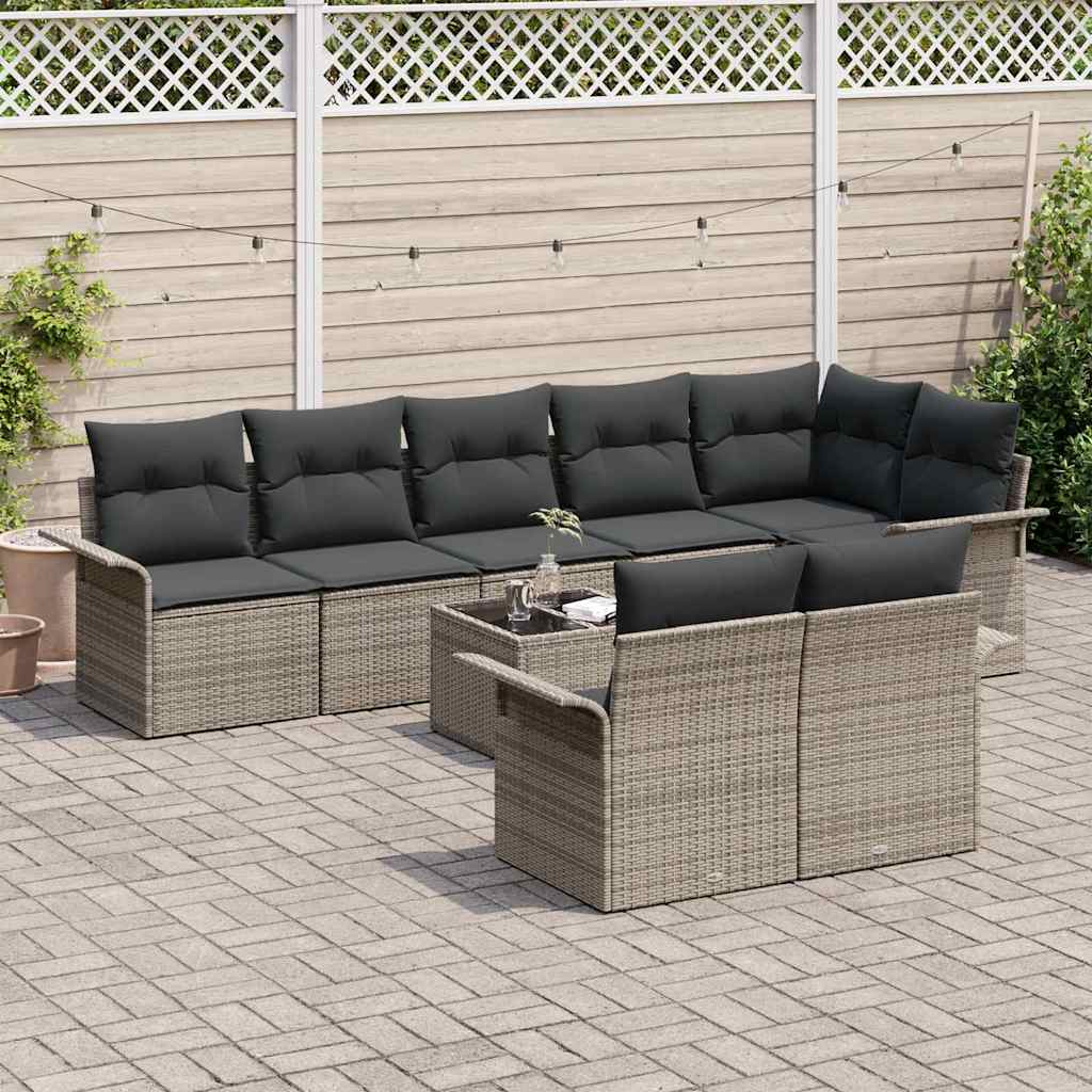 vidaXL Zestaw Sof na Ogród z przechowywaniem 9 pcs Szary polirattan